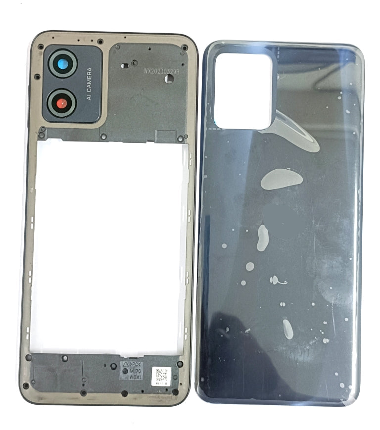 Back Panel Cover Body Housing with Middle Ring & Camera Glass for Motorola Moto E13 Black