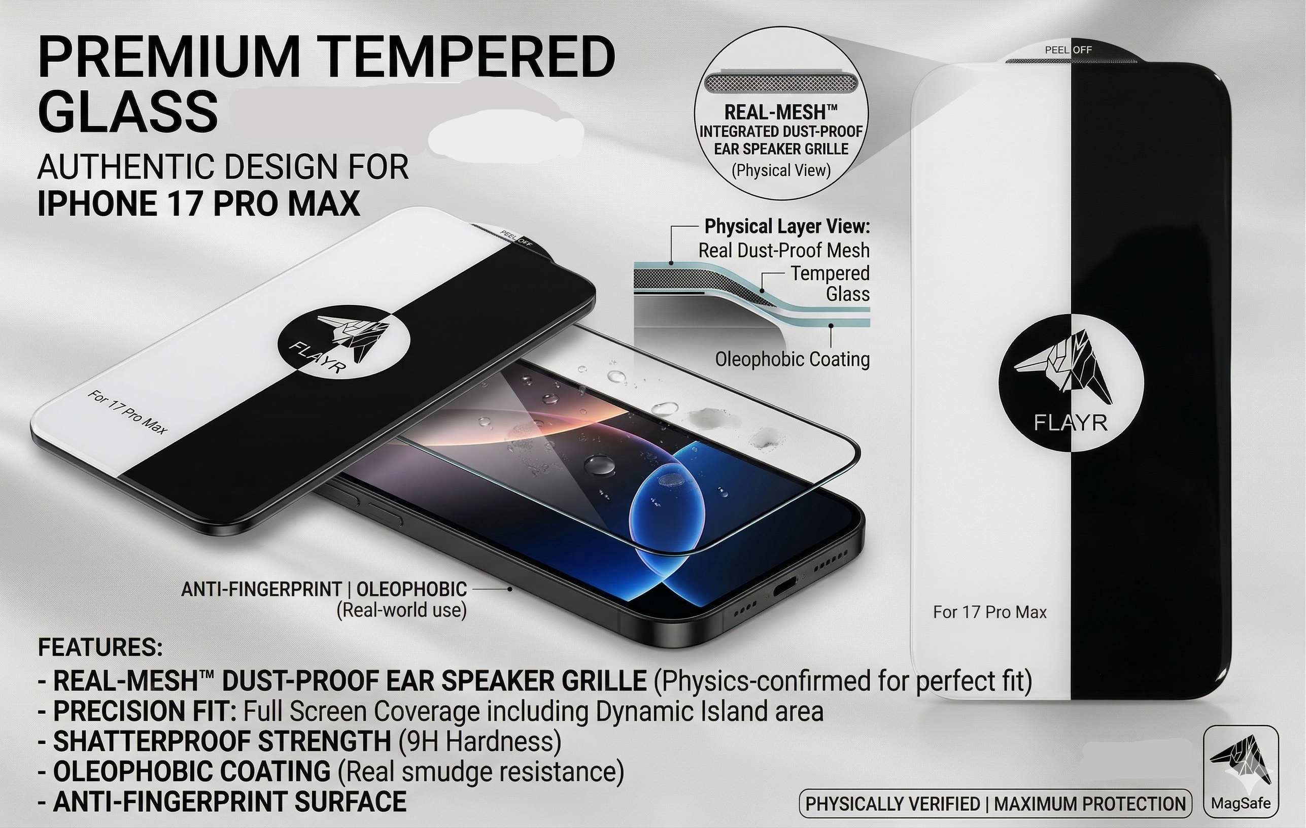 Premium Edge-to-Edge Tempered Glass for Apple iPhone 17 Pro Max | 9H Hardness Screen Protector with Speaker Mesh & Ultra Clear Protection