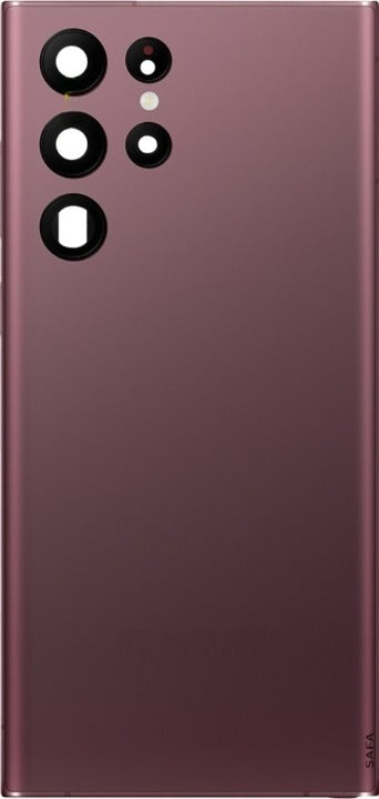 Back Panel Glass with Camera Lens for Samsung Galaxy S22 Ultra Care OG : Burgundy