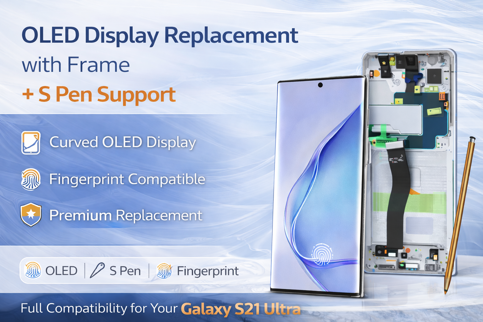 Lcd Display Combo Folder With Frame for Samsung Galaxy S21 Ultra Silver