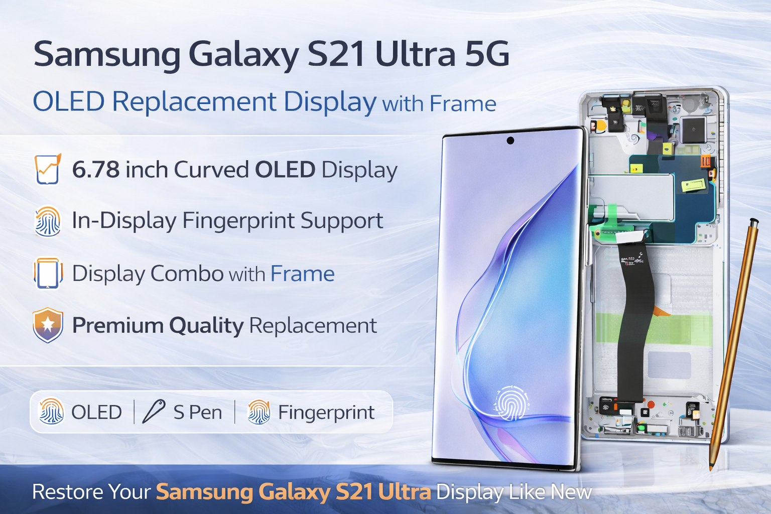 Lcd Display Combo Folder With Frame for Samsung Galaxy S21 Ultra Silver
