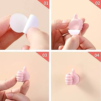 Thumbs Up Silicone Wall Hooks (Multicolor, Set of 4) – Self Adhesive | Cable & Key Holders for Home & Office