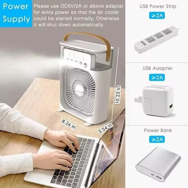 Air Cooler Fan with Mist Function – Instant Cooling for Home & Office - USB Rechargeable