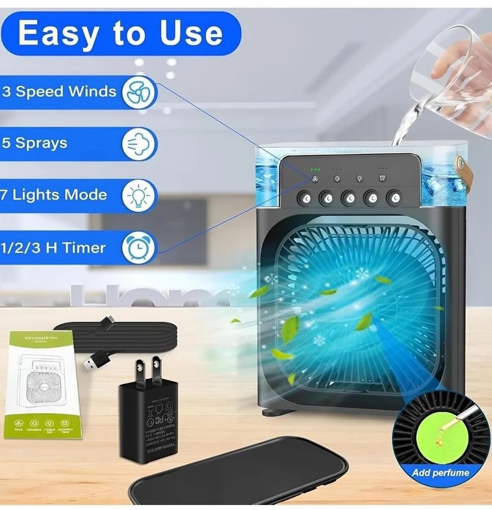 Air Cooler Fan with Mist Function – Instant Cooling for Home & Office - USB Rechargeable