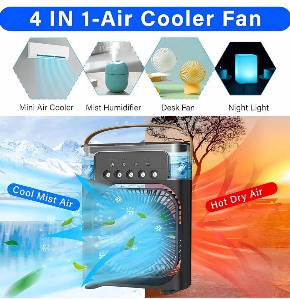 Air Cooler Fan with Mist Function – Instant Cooling for Home & Office - USB Rechargeable