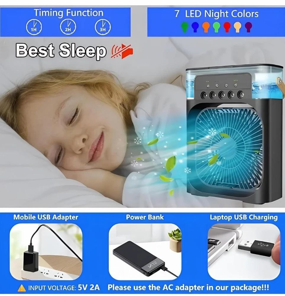 Air Cooler Fan with Mist Function – Instant Cooling for Home & Office - USB Rechargeable