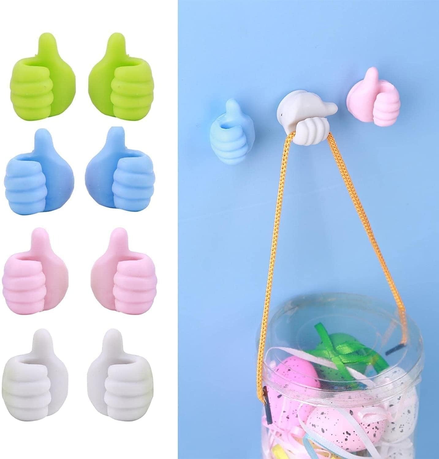 Thumbs Up Silicone Wall Hooks (Multicolor, Set of 4) – Self Adhesive | Cable & Key Holders for Home & Office