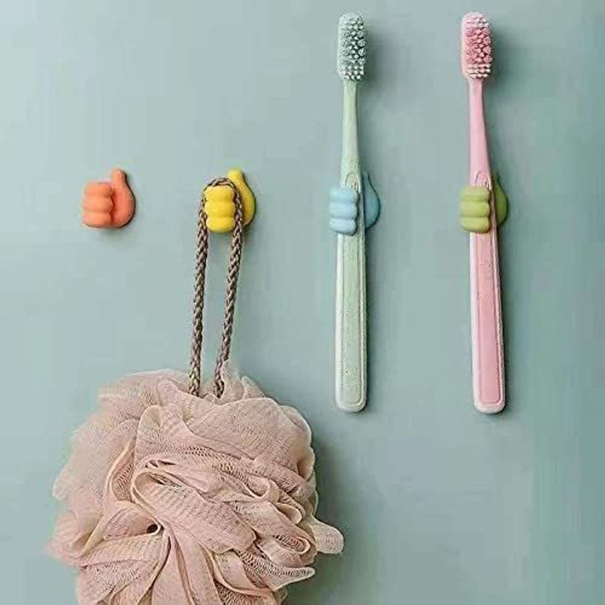Thumbs Up Silicone Wall Hooks (Multicolor, Set of 4) – Self Adhesive | Cable & Key Holders for Home & Office
